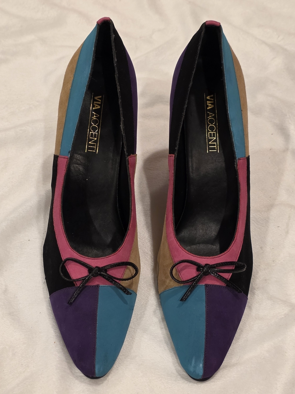 Vintage Multicolor Pointed Toe Heels in Teal, Purple, Pink and Tan 8.5